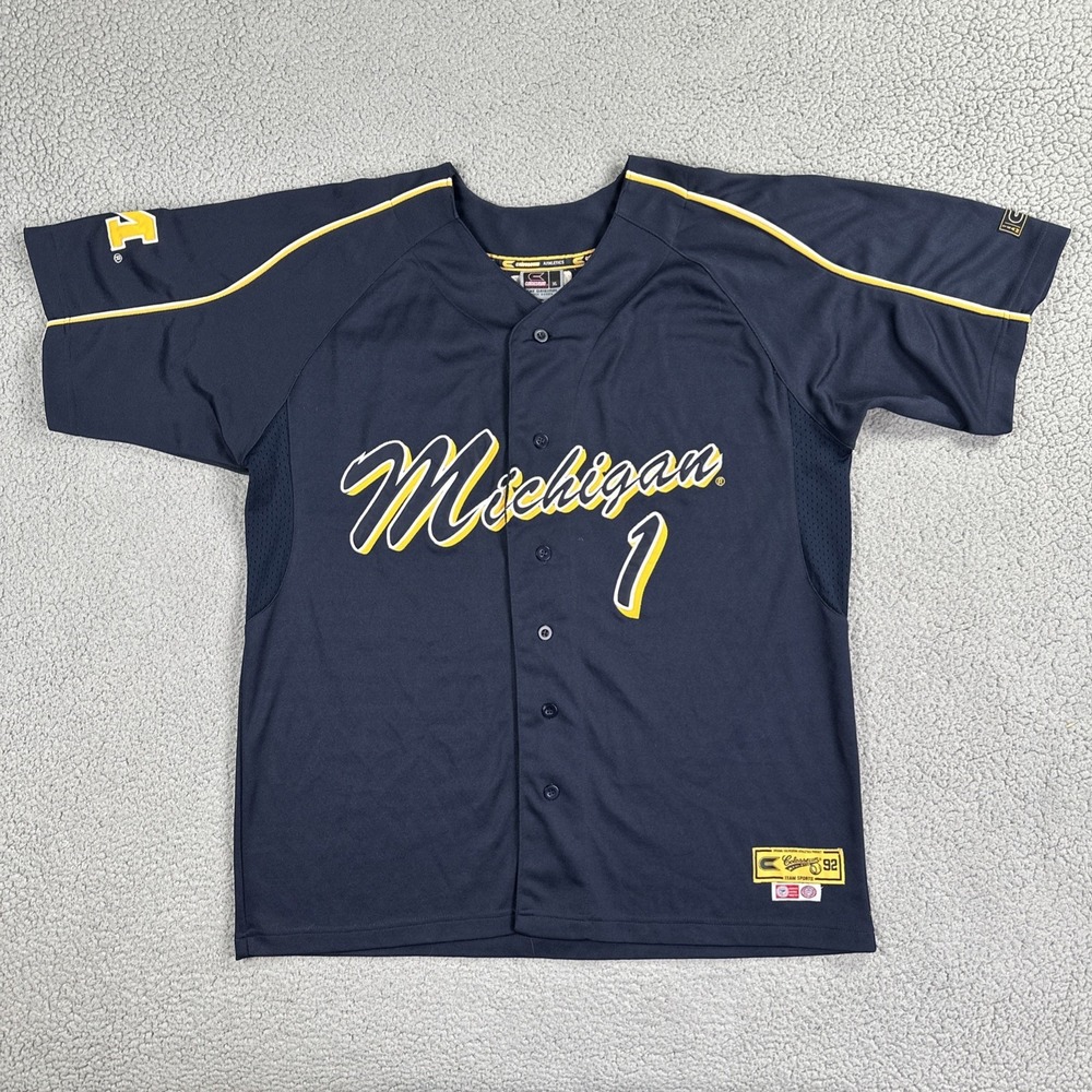 VTG Y2K Colosseum Michigan Wolverines Baseball Jersey Men XL Blue #1 Embroidered